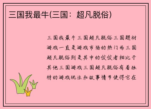 三国我最牛(三国：超凡脱俗)